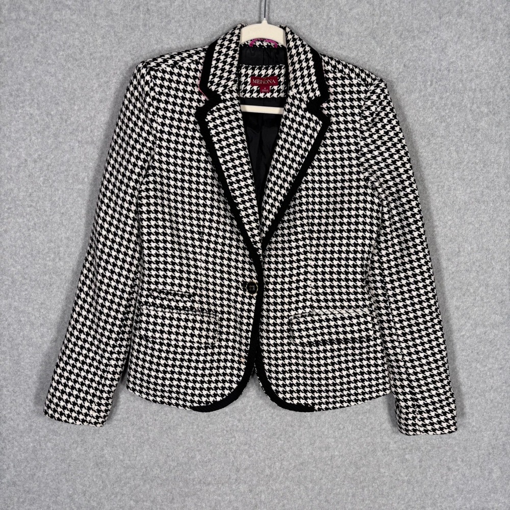 Merona Houndstooth Blazer Size 4 Black White Preppy Career Maximalist Old Money
